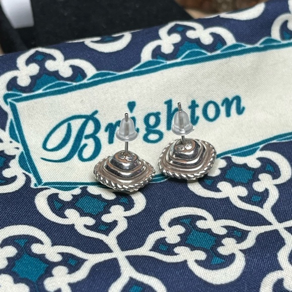 Brighton Sparkling Silver Rhinestone Square Stud Earrings - Picture 4 of 5